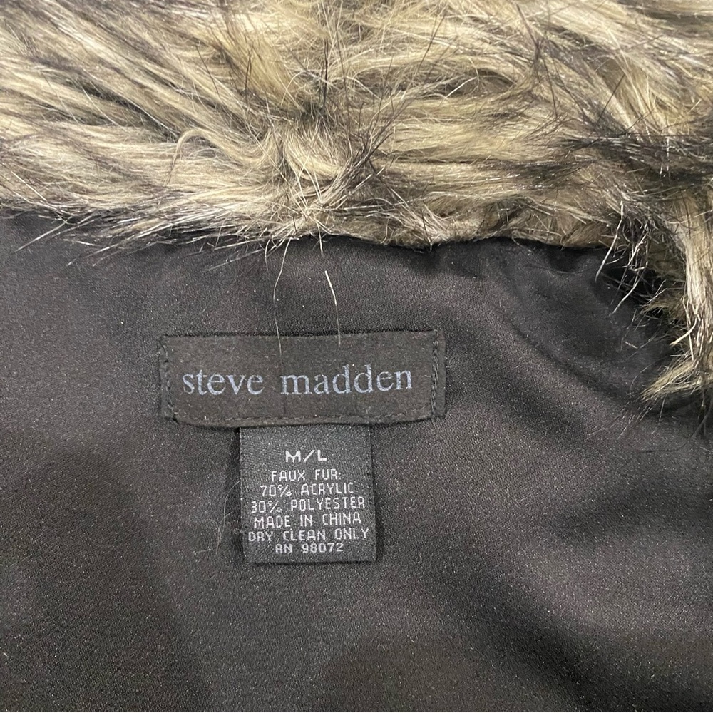 STEVE MADDEN Black Gray Brown Faux Fur Long Vest Size Large - Picture 5 of 5